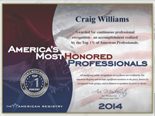 A certificate of appreciation for craig williams