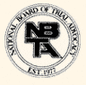 A black and white image of the national board of trial advocacy logo.